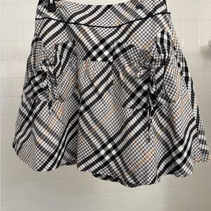 Burberry Black and White Checkered A-Line Skirt